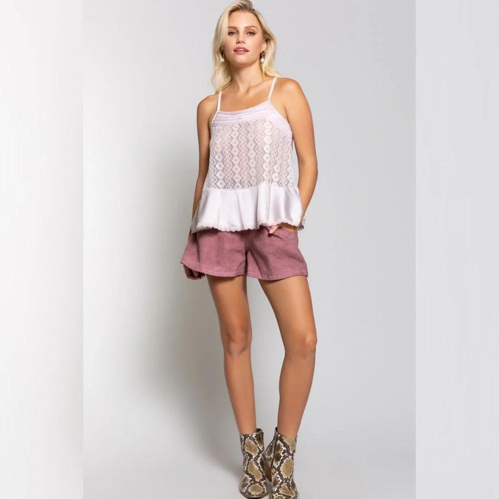 POL Pale Pink Satin & Lace Peplum Cami Layering Top - Picture 7 of 10